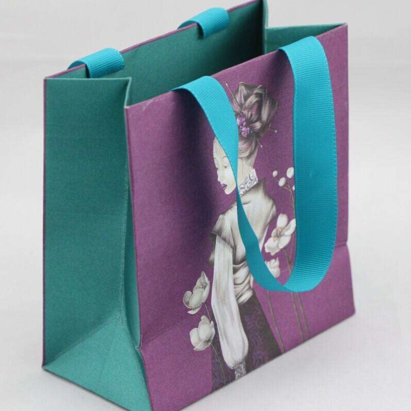 carrier paper gift bag with ribbon handle